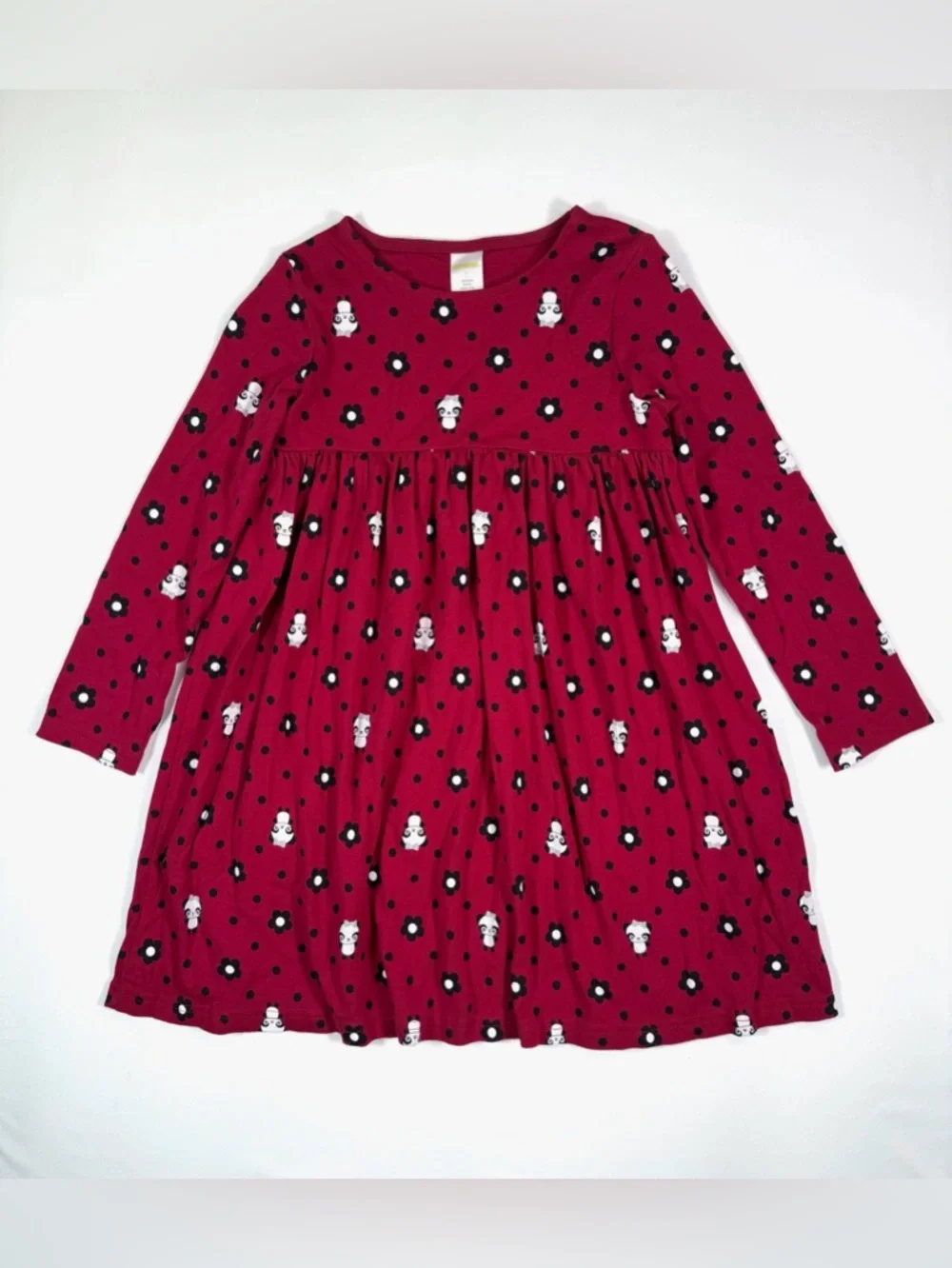 GYMBOREE‎ Girls Floral Panda Dress Size 7 Long Sleeve Cotton Skater Style 2009